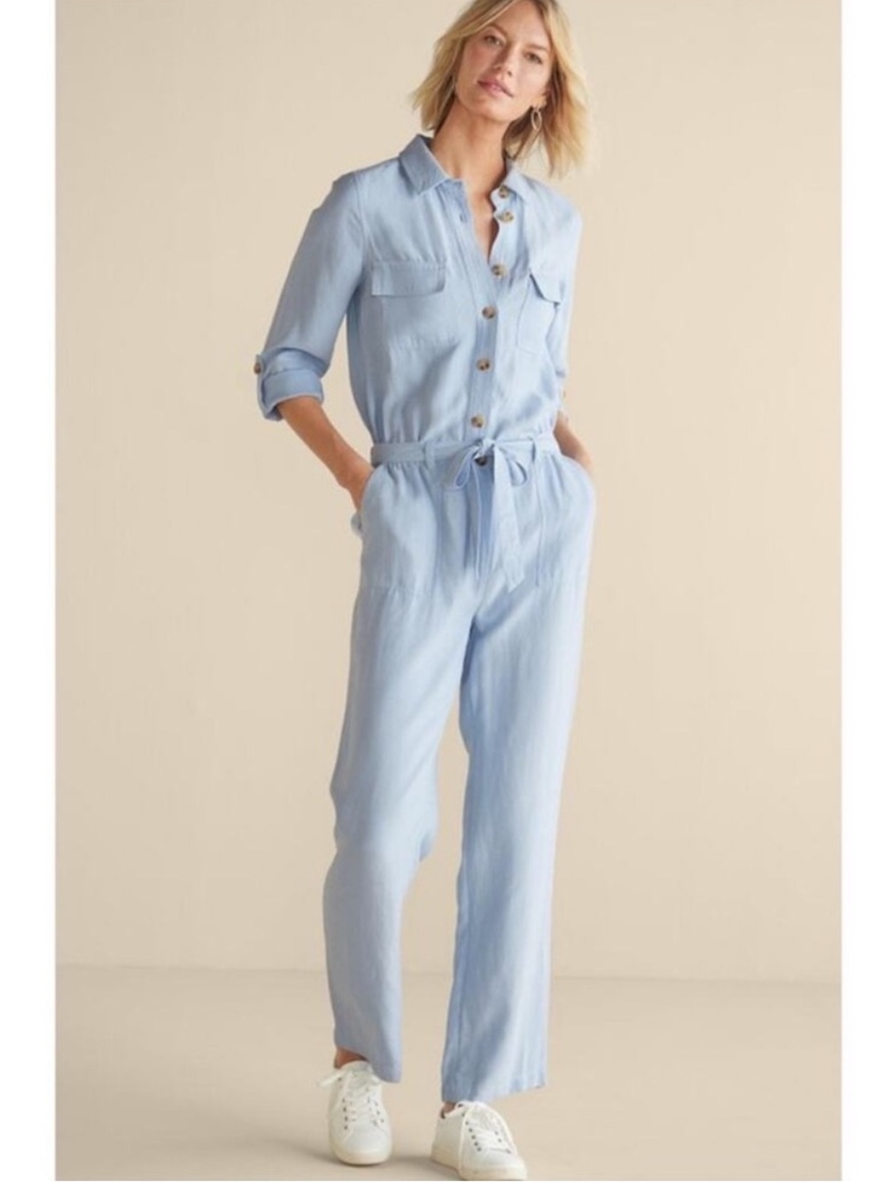 Soft Surroundings Kerry jumpsuit chambray linen blue SZ 14P
